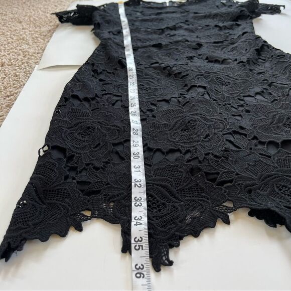 Just Me Black Crocheted Lace Cut Out Sheath Whimsy Classy Goth Dress SZ M - Picture 11 of 13